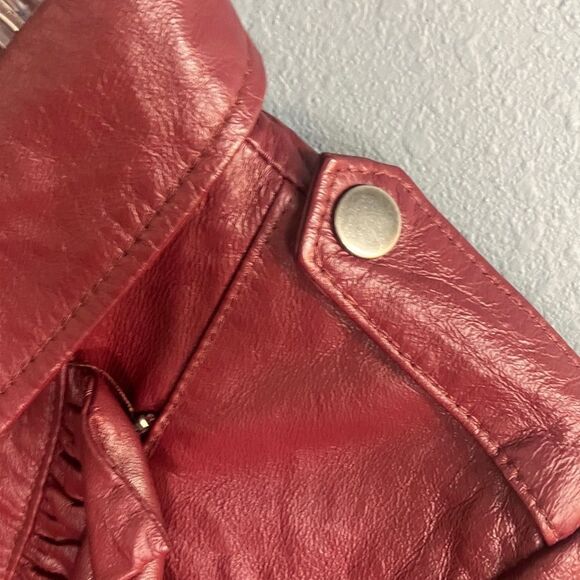 Boston Proper Women's Burgundy 100% Genuine Leather Moto Jacket size 2 #719 - Picture 6 of 14